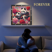 Horloge Carrée Panda Couple Rose Garden