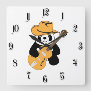 Horloge Carrée Panda drôle avec guitare
