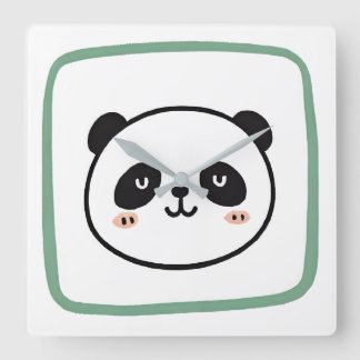 Horloge Carrée Panda head minimalist graphic icon