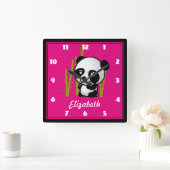 Horloge Carrée Panda noir et blanc customisé dans une Grove de Ba (Maison)