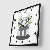 Horloge Carrée Panda noir et blanc mignonne en Bambou (Angle)