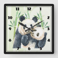 Panda Pair mignonne en Aquarelle Bambou Grande hor