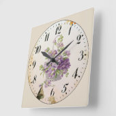 Horloge Carrée Panier de fleurs violettes (Angle)