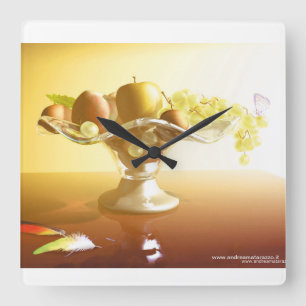 Horloge Carrée Panier de verre avec fruits et batteries