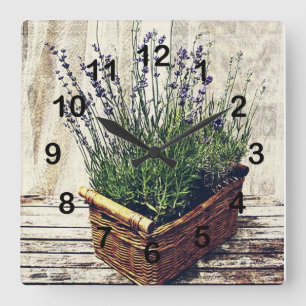 Horloge Carrée panier pourpre de lavande