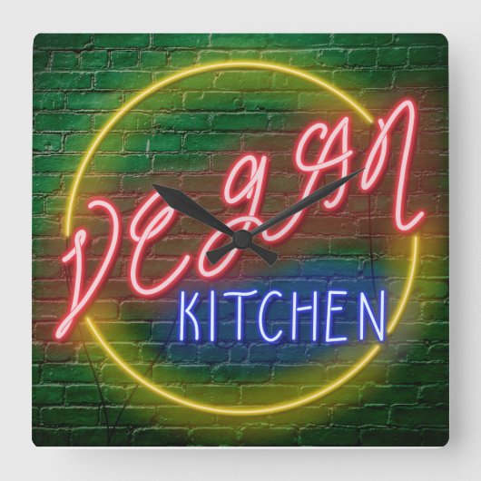 Horloge Carrée Panneau cuisine Neon Vegan (Recto)