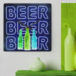 Horloge Carrée Panneau de bières néon LED Royal Blue<br><div class="desc">horloge murale carré imprimée avec panneau de barre d'aspect néon. Le design a des bouteilles de bière colorées et est écrit avec le mot BEER dans l'éclairage à LED. Il a une palette de couleurs de bleu royal, vert citron, vert émeraude et bleu aqua. Parcourez notre magasin pour trouver d'autres...</div>