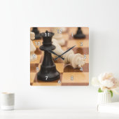 Horloge Carrée Panneau d'échecs très Cool avec pièces (Maison)