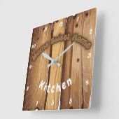 Horloge Carrée Panneau en bois rustique (Angle)