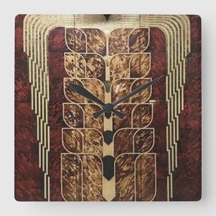 HORLOGE CARRÉE PANNEAUX DE BOIS ART DÉCO MUR CARRÉ