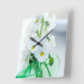 Horloge Carrée Pansies blanches (Angle)