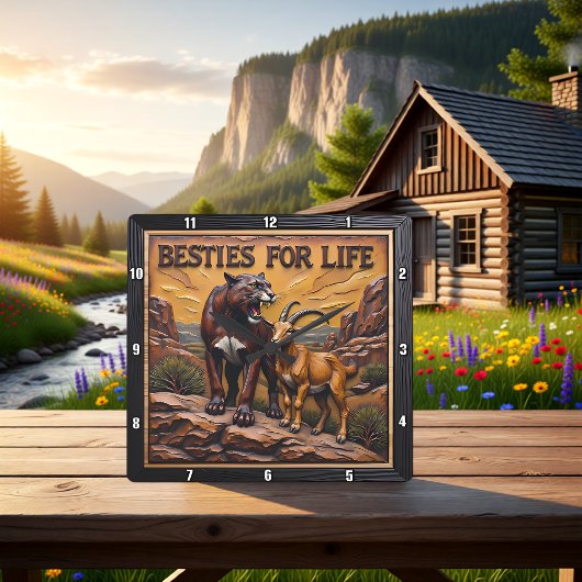 Horloge Carrée Panther Goat Pair Mountain