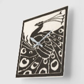 HORLOGE CARRÉE PAON NOIR ET BLANC (Angle)