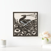 HORLOGE CARRÉE PAON NOIR ET BLANC (Maison)