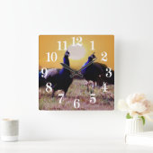 Horloge Carrée Paons bleus (Maison)