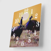 Horloge Carrée Paons bleus (Angle)