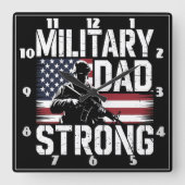 Horloge Carrée Papa militaire : Soldat, Drapeau, Fort (Recto)