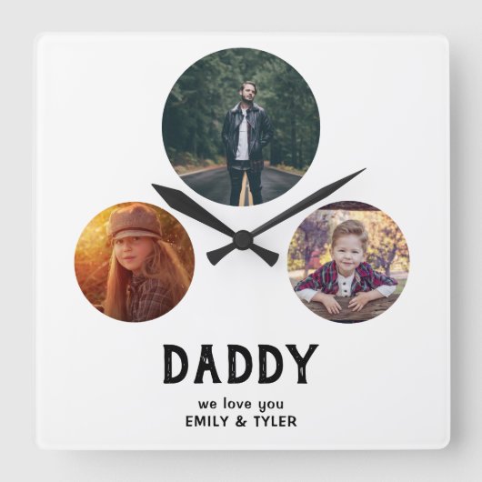 Horloge Carrée Papa nous t'aimons 3 Photo Fête du Père (Recto)