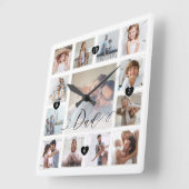 Horloge Carrée Papa Script Famille Mémoire Photo Grille Collage (Angle)