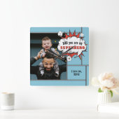 Horloge Carrée Papa Superhero Comic Speech Bubble Photo (Maison)