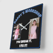 Horloge Carrée Papa's 'Ajouter ton nom' (Angle)