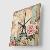 Horloge Carrée papier chic shabby paris - (Angle)