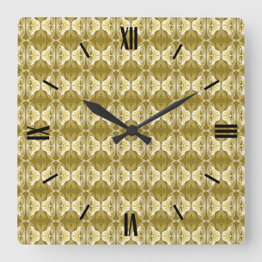 Horloge Carrée Papier peint Art Déco motif - or et blanc (Recto)