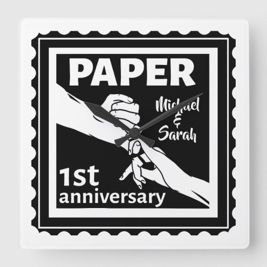 Horloge Carrée Papier traditionnel 1er anniversaire mariage (Recto)