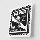 Horloge Carrée Papier traditionnel 1er anniversaire mariage (Angle)