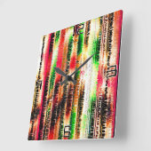 Horloge Carrée Papier tranché rayé de couleur rouge jaune et vert (Angle)