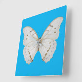 Horloge Carrée Papillon blanc précoce (Angle)