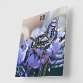 Horloge Carrée Papillon bleu (Angle)