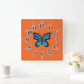Horloge Carrée Papillon Bleu (Maison)