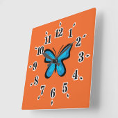 Horloge Carrée Papillon Bleu (Angle)