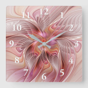 Horloge Carrée Papillon coloré abstrait Art Fantastique Fractal