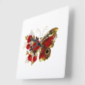 Horloge Carrée Papillon de fleurs rouges aux roses rouges (Angle)