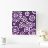 Horloge Carrée Papillon de printemps fleuri violet et lavande mod (Maison)