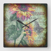 Horloge Carrée Papillon de tournesol rustique Gras Ephemera (Recto)