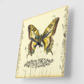 Horloge Carrée Papillon décoratif avec Fleur sauvage (Angle)
