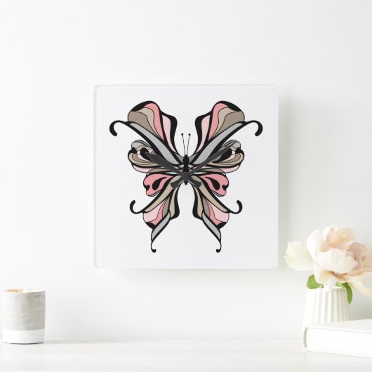 Horloge Carrée Papillon d'ouverture (Maison)