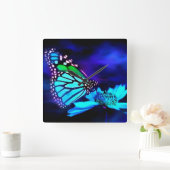 Horloge Carrée Papillon en lumière bleue (Maison)