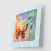 Horloge Carrée papillon et marguerites (Angle)