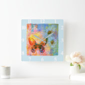 Horloge Carrée papillon et marguerites (Maison)