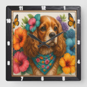 Horloge Carrée Papillon floral beagle (Recto)