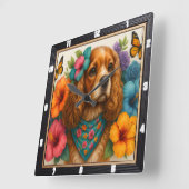 Horloge Carrée Papillon floral beagle (Angle)