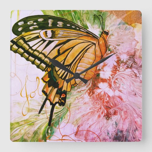 Horloge Carrée Papillon gras (Recto)