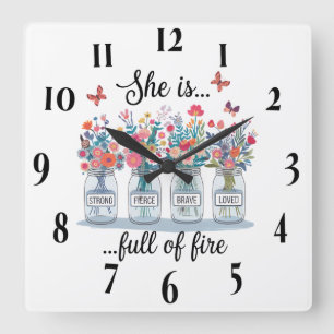 Horloge Carrée Papillon inspiré/Écriture biblique florale