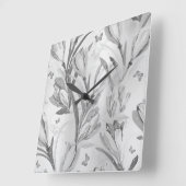 Horloge Carrée Papillon monochromatique gris argenté (Angle)