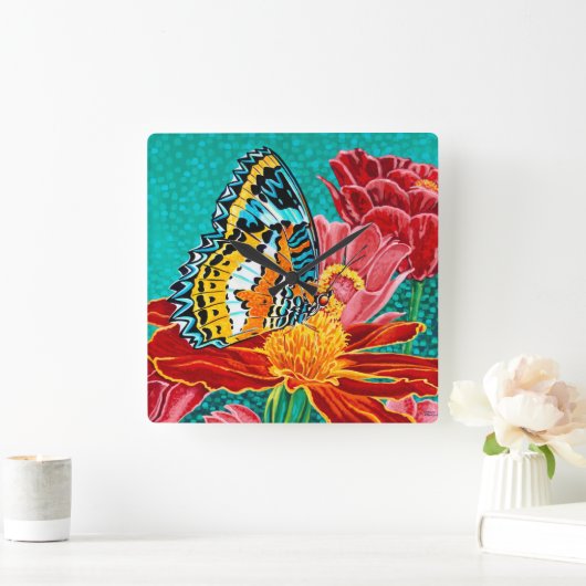 Horloge Carrée Papillon pointu I (Maison)