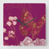 Horloge Carrée Papillon rose (Recto)